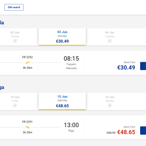 Ryga Sicilija birželį 2024 m. tik €79,14 (12n.)