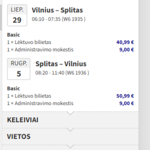 Vilnius Splitas 2024 m. liepos/rugpj. mėn. €110 / €99 su WDC (7 d.)