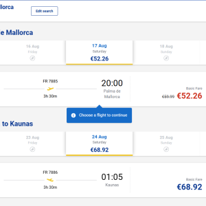 Kaunas Maljorka 2024 m. rugpjūčio mėn. €121,18 (7n.)