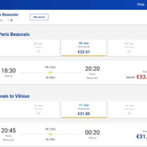 Vilnius Paryžius 2025 m. birželio mėn. tik €65,36 (7d.)