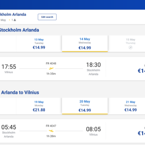 Vilnius Stokholmas 2025 m. gegužės mėn. tik €29,98 (6n.)