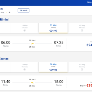 Kaunas Riminis 2025 m. gegužės mėn. tik €64,07 (5n.)
