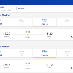 Kaunas Madridas 2025 m. rugsėjo mėn. tik €83,98 (7n.)