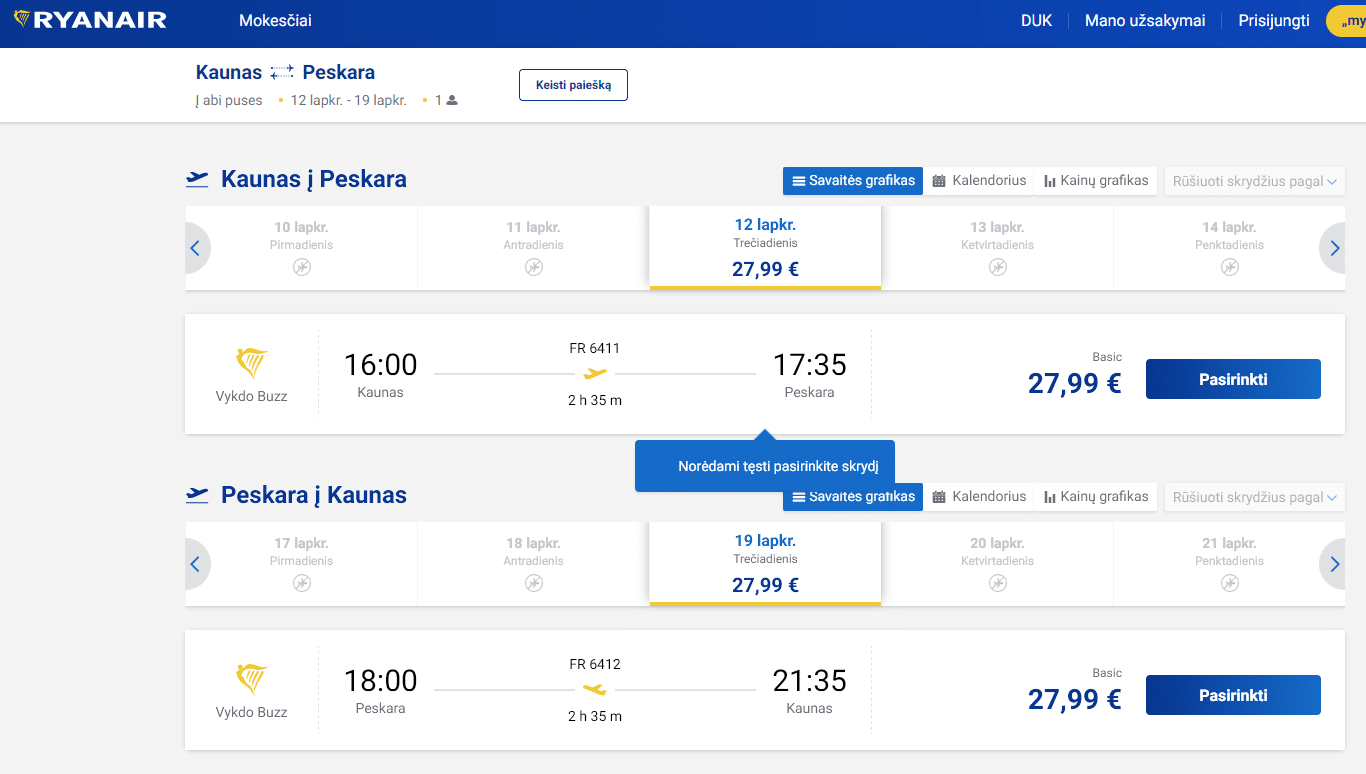 Kaunas Peskara 2025 m. lapkričio mėn. tik €55,98 (7n.)