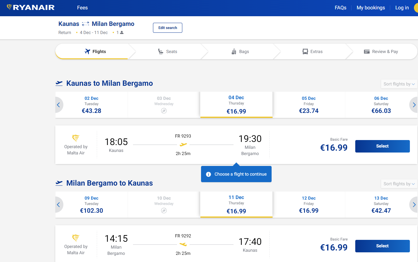 Kaunas Milanas 2025 m. gruodžio mėn. tik €33,98 (7n.)
