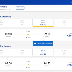 Kaunas Madridas 2026 m. vasario mėn. tik €71,98 (7n.)