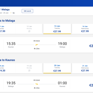 Kaunas Malaga 2026 m. sausio mėn. tik €55,98 (7n.)