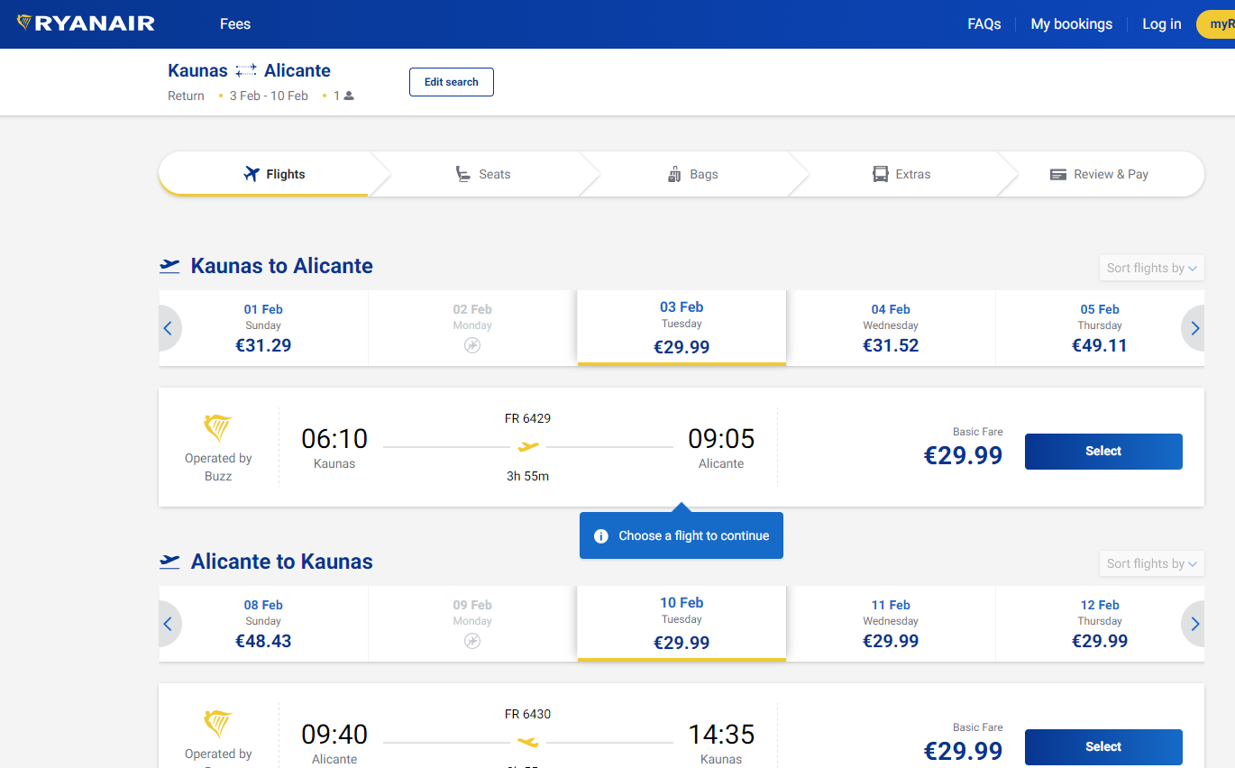 Kaunas Alikantė 2026 m. vasario mėn. tik €59,98 (7n.)