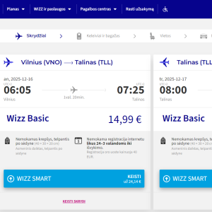 Vilnius Talinas 2025 m. gruodžio mėn. tik €29,98 (1n.)