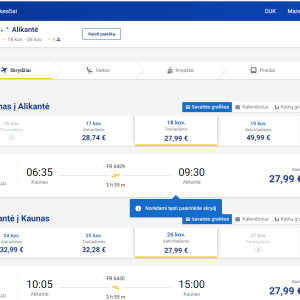 Kaunas Alikantė 2026 m. kovo mėn. tik €55,98 (8n.)
