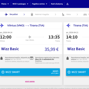 Vilnius Tirana (Albanija) 2026 m. balandžio mėn. tik €75,98 / €55,98 su WDC (7n.)