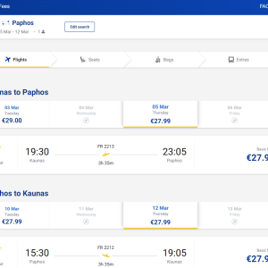 Kaunas Pafosas 2026 m. kovo mėn. tik €55,98 (7n.)
