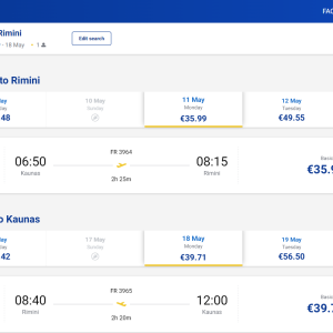 Kaunas Riminis 2026 m. gegužės mėn. tik €75,70 (7n.)