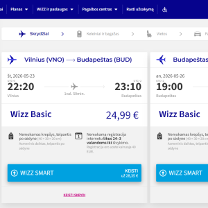 Vilnius Budapeštas 2026 m. gegužės mėn. tik €49,98 (3n.)