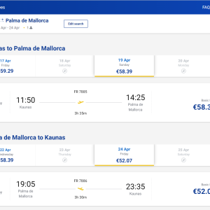 Kaunas Palma de Maljorka 2026 m. balandžio mėn. tik €110,46 (5n.)