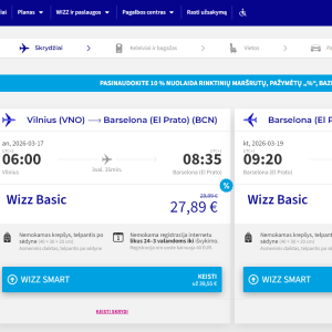 Vilnius Barselona 2026 m. kovo mėn. tik €55,79 (2n.)