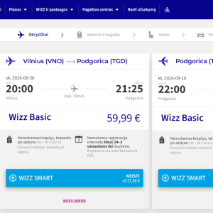 Vilnius Podgorica 2026 m. rugpjūčio mėn. tik €109,98 / €89,98 su WDC (11n.)