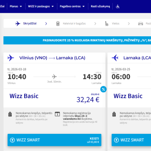 Vilnius Larnaka 2026 m. kovo mėn. tik €64,48 (7n.)