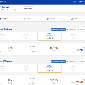 Vilnius Turinas 2026 m. kovo mėn. tik €45,40 (4n.)