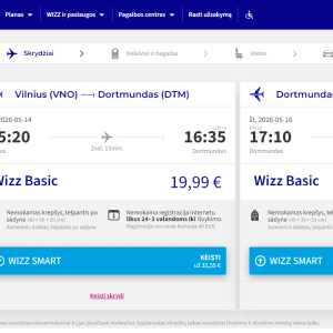 Vilnius Dortmuntas 2026 m. gegužės mėn. tik €39,98 (2n.)