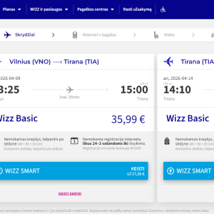 Vilnius Tirana 2026 m. balandžio mėn. tik €65,98 (5n.)