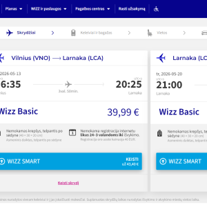 Vilnius Larnaka 2026 m. gegužės mėn. tik €79,98 / €59,98 su WDC (7n.)
