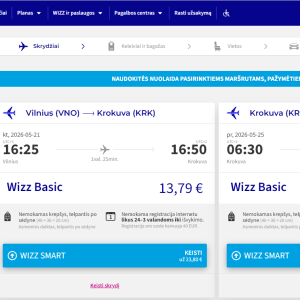 Vilnius Krokuva 2026 m. gegužės mėn. tik €27,58 (4n.)
