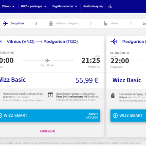 Vilnius Podgorica 2026 m. birželio mėn. tik €87,98 / €67,98 su WDC (4n.)
