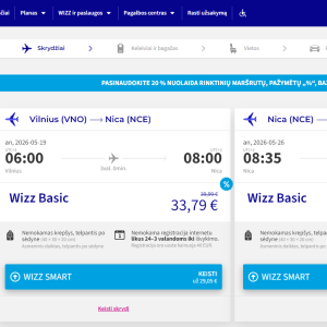 Vilnius Nica 2026 m. gegužės mėn. tik €67,58 / €51,58 su WDC (7n.)