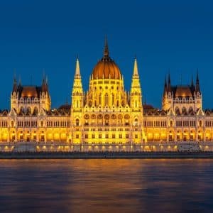 river, city, budapest, hungary, parliament, architecture, urban, lights, night
