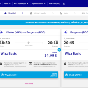 Vilnius Bergenas 2026 m. vasaros pradžioje tik €29,98 (7n.)