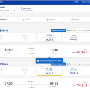 Vilnius Korfu 2026 m. liep./rugpj. mėn. tik €136,15 (14n.)
