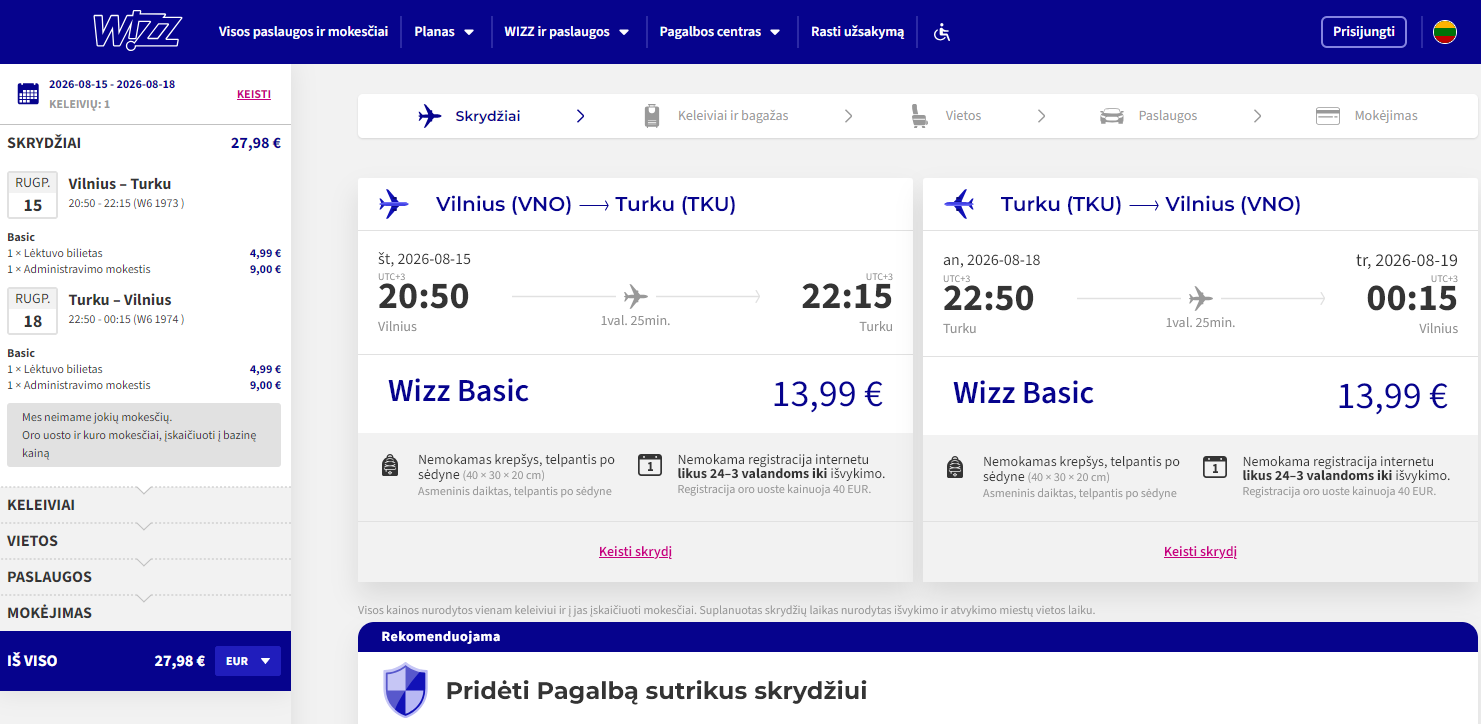 Vilnius Turku 2026 m. rugpjūčio mėn. tik €28 (3n.)