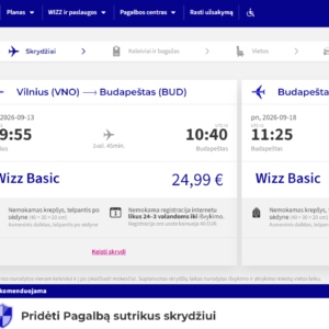 Vilnius Budapeštas 2026 m. rugsėjo mėn. tik €49,98 (5n.)