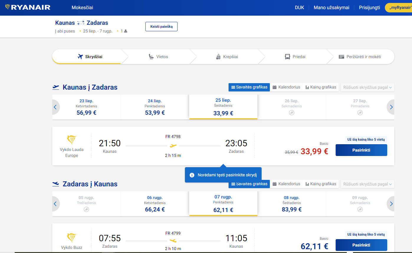 Kaunas Zadaras 2026 m. liepos/rugpj. mėn. tik €96,10 (13n.)