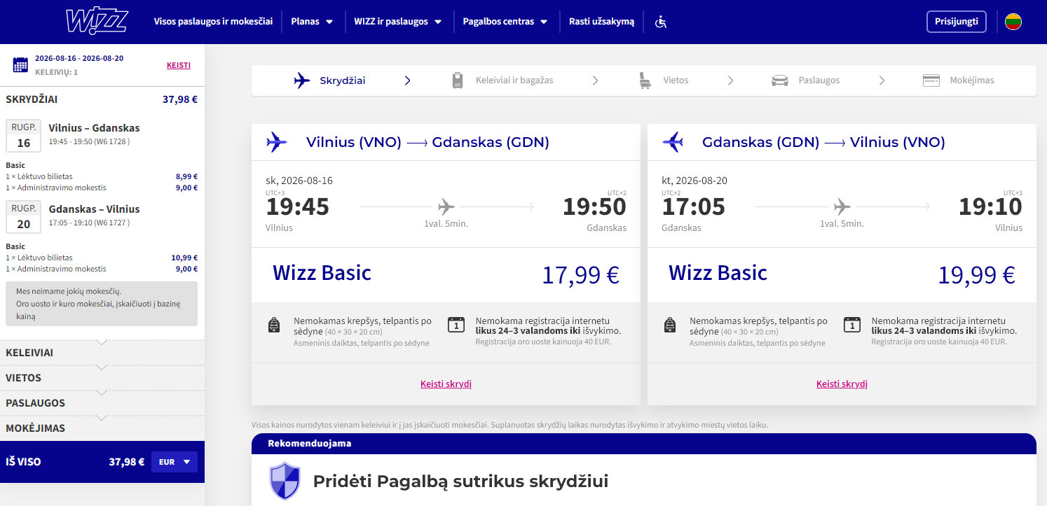 Vilnius Gdanskas 2026 m. rugpjūčio mėn. tik €37,98 (4n.)