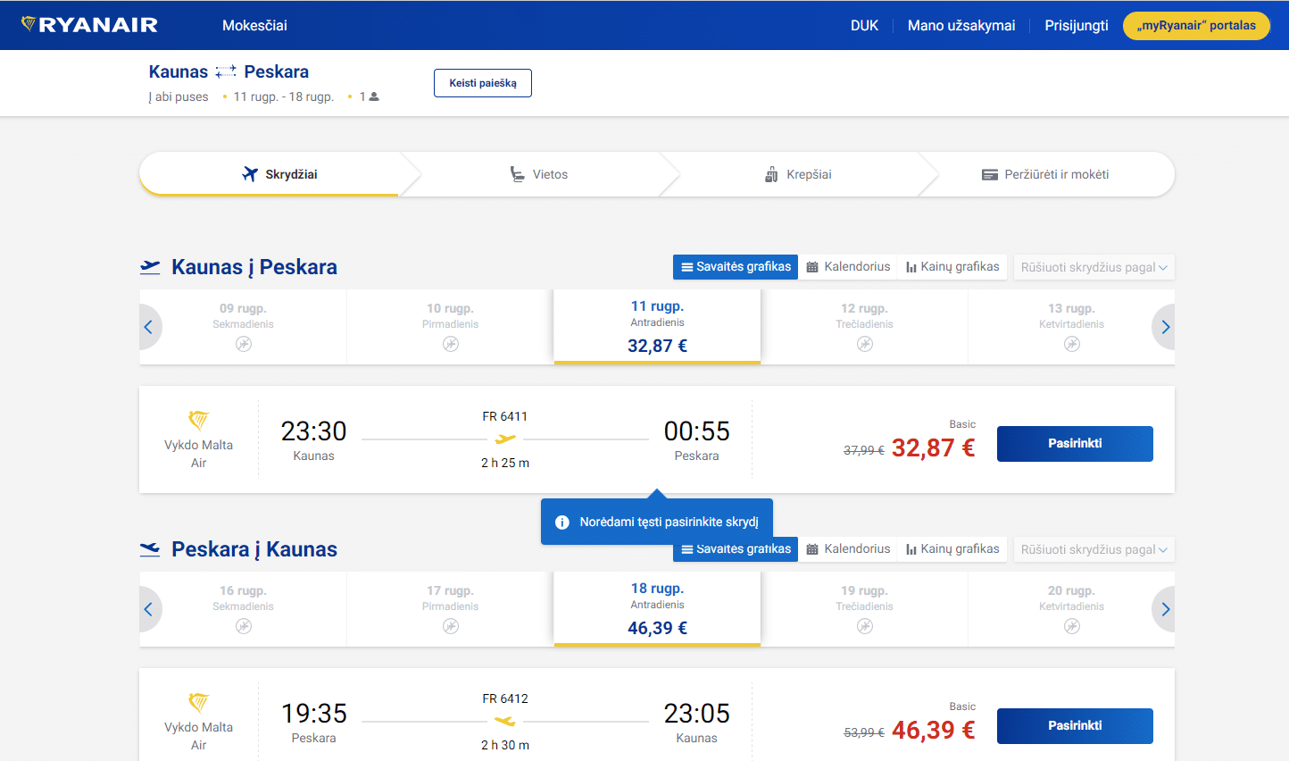 Vilnius Peskara 2026 m. rugpjūčio mėn. tik €79,26 (7n.)