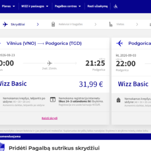 Vilnius Podgorica 2026 m. vasaros gale tik €97,98 / €77,98 su WDC (11n.)