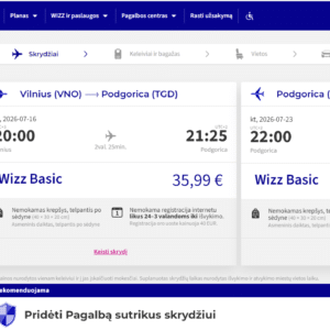 Vilnius Podgorica 2026 m. liepos mėn. tik €115,98 / €95,98 su WDC (7n.)
