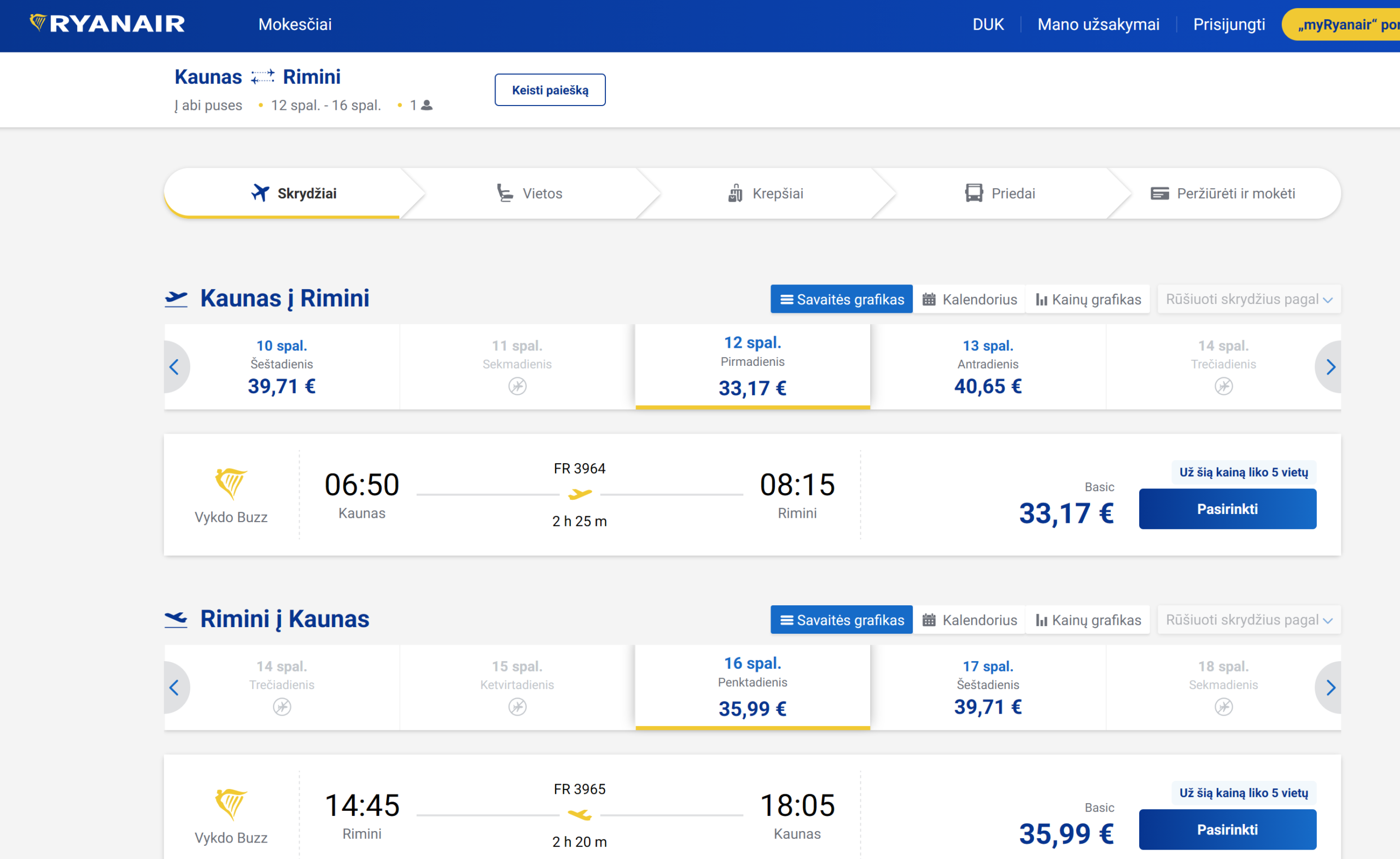 Vilnius Riminis 2026 m. spalio mėn. tik €69,16 (4n.)