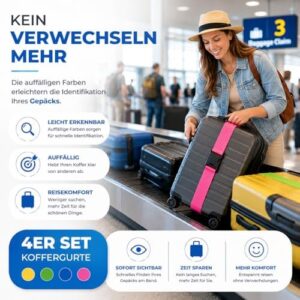 4 spalvotų lagaminų diržų rinkinys