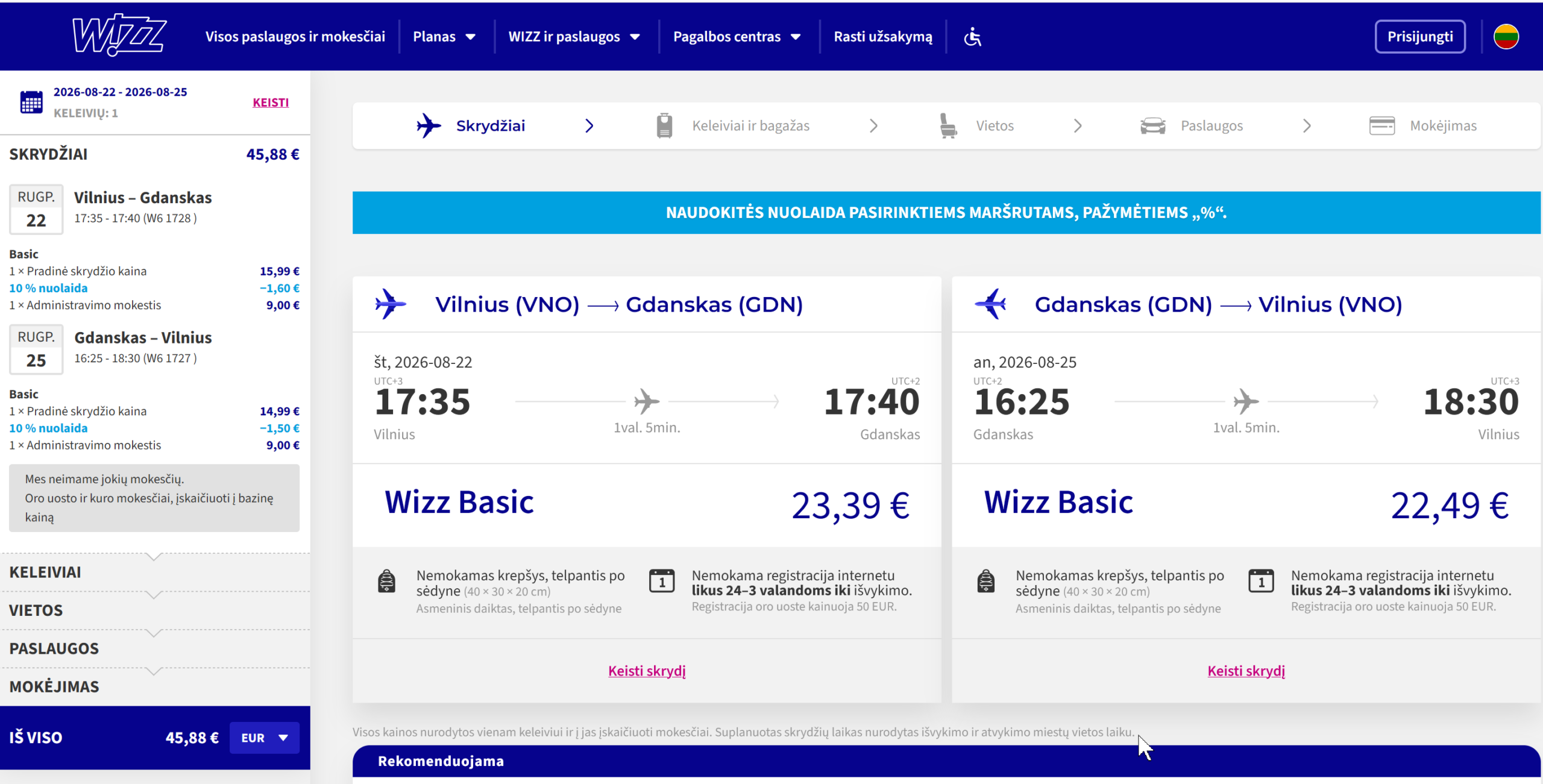 Vilnius Gdanskas 2026 m. rugpjūčio mėn. tik €45,88 (3n.)