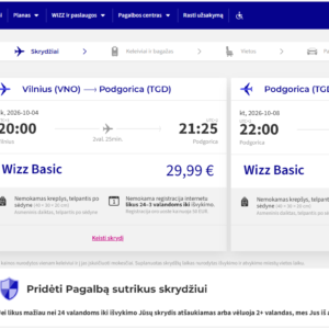 Vilnius Podgorica 2026 m. spalio mėn. tik €89,98 / €69,98 su WDC (4n.)