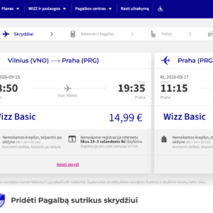 Vilnius Praha 2026 m. rugsėjo mėn. tik €37,98 (2n.)