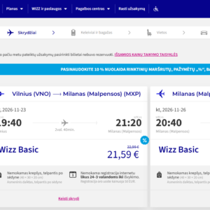 Vilnius Milanas 2026 m. lapkričio mėn. tik €40,48 (3n.)