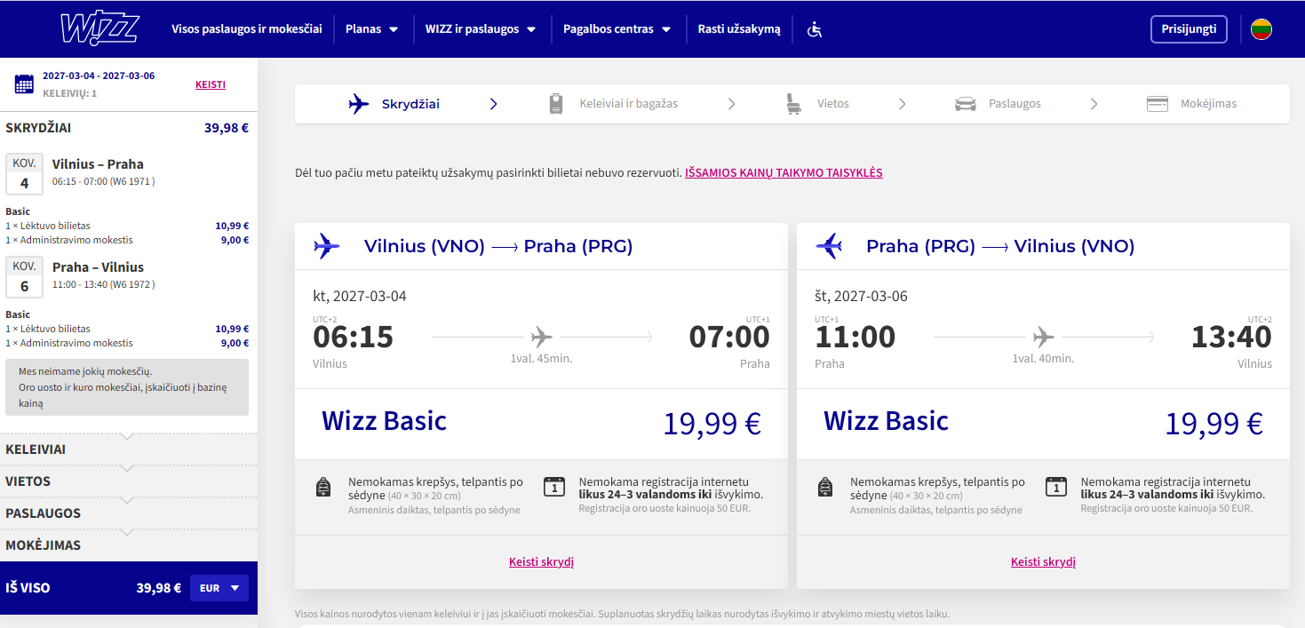 Vilnius Praha 2027 m. kovo mėn. tik €39,98 (2n.)