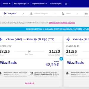Vilnius Katanija 2026 m. gruodžio mėn. tik €84,58 / €66,58 su WDC (3n.)