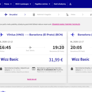 Vilnius Barselona 2026 m. gruodžio mėn. tik €63,98 / €43,98 su WDC (5n.)