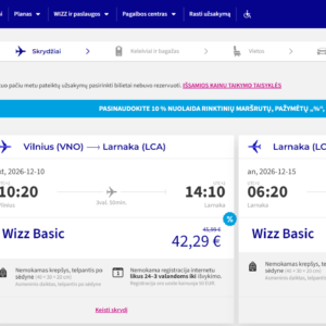 Vilnius Larnaka 2026 m. gruodžio mėn. tik €88,28 / €69,28 su WDC  (5n.)