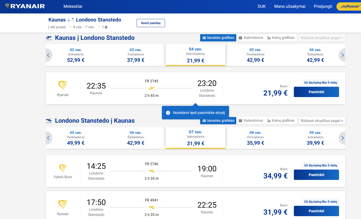 Kaunas Londonas 2027 m. vasario mėn. tik €53,98 (3n.)